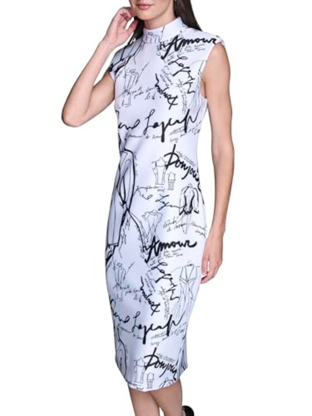 NWT Karl Lagerfeld Women's Sleeveless Mock Neck Printed Scuba Crepe Sheath Dress